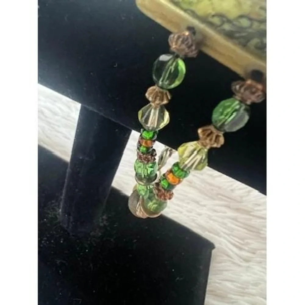 Domino Thistle Bracelet‎ Vintage Green Botanical Whimsigoth Mahjong